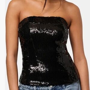 WeWoreWhat Black Sequin Top